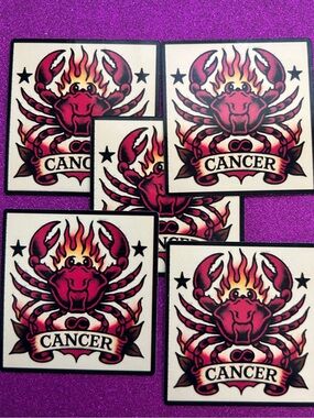 Cancer Zodiac Crab Sticker - Pink & Flame Accent
